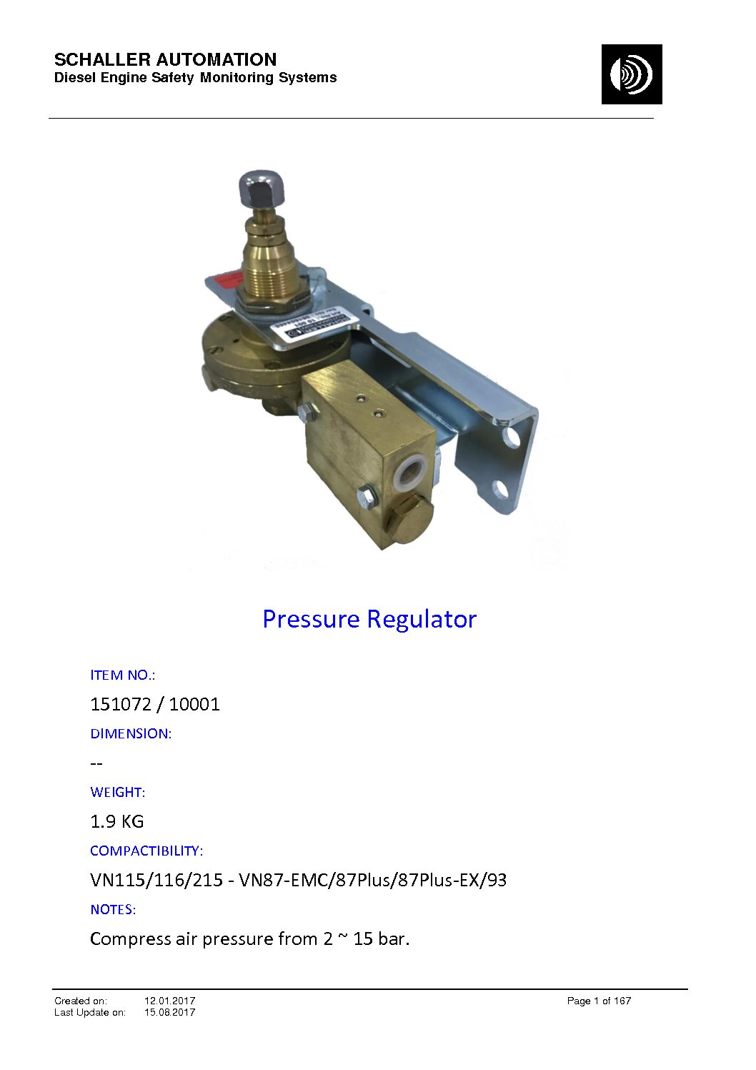 Air Pressure Regulator suitable for Schaller Oil Mist Detector