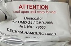 Desiccator, New Version For OMD-24, OMD-32, OMD-2008 (Deckma Hamburg) Country of Origin: USA HS Code: 90279000, Article No: 79550