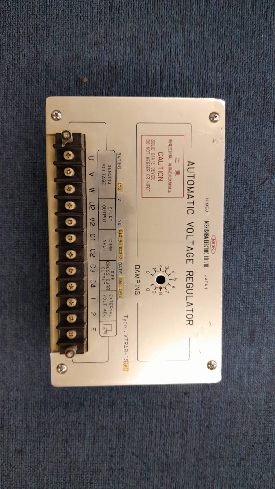 AUTOMATIC VOLTAGE REGULATOR, NISHISHIBA ELECTRIC LTD, TYPE: VZRAB-1S.