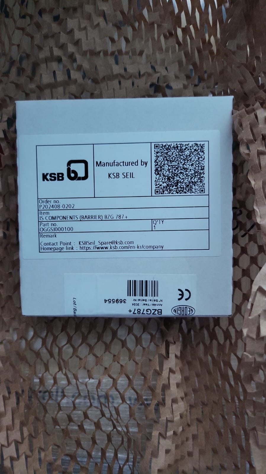 Make: KSB – Spare BARRIER BZG 787+ For Oil Discharge Monitoring Equipment (ODME) Ref.Mo.: OGGSJ000100
