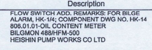 Flow Switch (Pressure Switch) - for HEISHIN OWS Systems installed in OWS Pipelines by HEISHIN Japan Factory (Bilgemon 488)  - Brand New Genuine Spares of OWS System